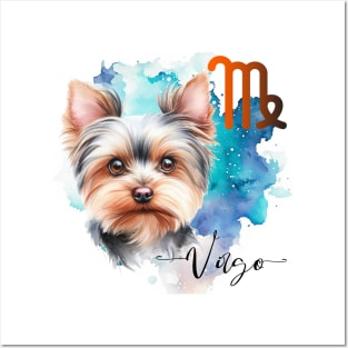 Virgo Zodiac Sign Cute Yorkshire Terrier watercolor art Posters and Art